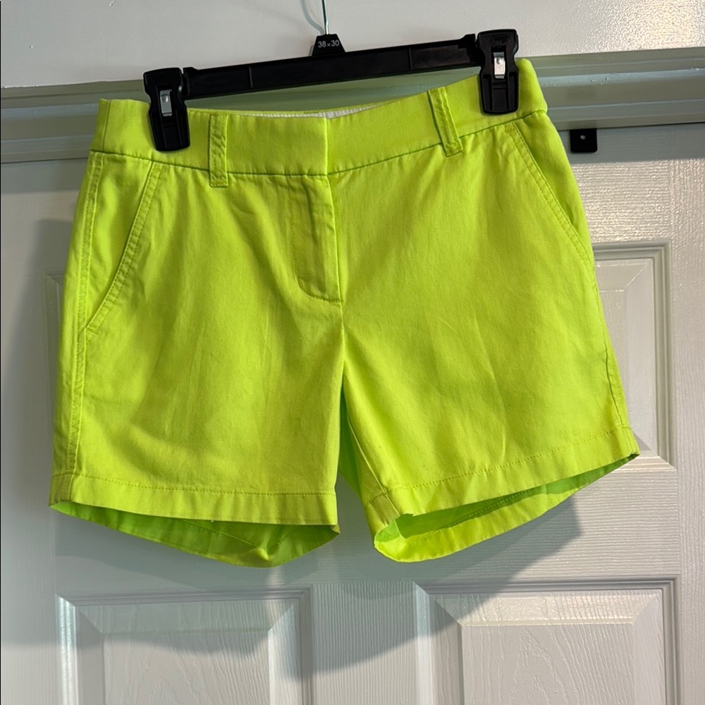 J. Crew Yellow/Green Bermuda Shorts Lightweight Cotton Blend Size 00